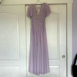 David’s Bridal Flutter Sleeve Crisscross Mesh Prom/Bridesmaid Dress